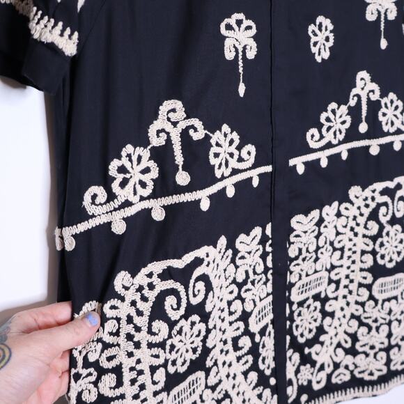 MAEVE Short Sleeve Collared Mini Shirt Dress Black Embroidered Casual Women's XS - Picture 7 of 15
